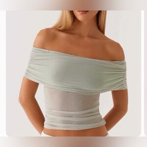 Peppermayo Nelly Off the Shoulder Mint Green Top